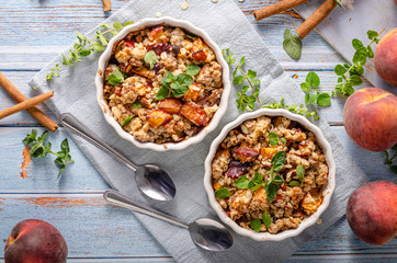 Baked oatmeal with fruit and maple syrup