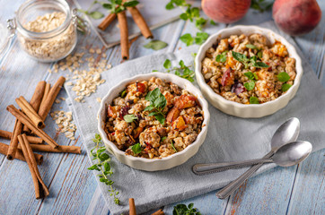 Baked oatmeal with fruit and maple syrup