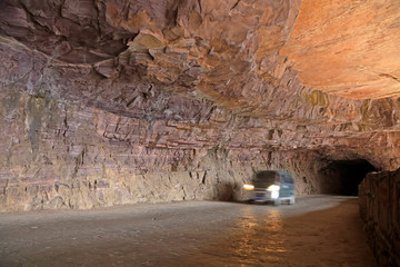 Tourists and vehicles in Wall highway, Guoliang, China
