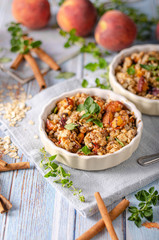 Baked oatmeal with fruit and maple syrup