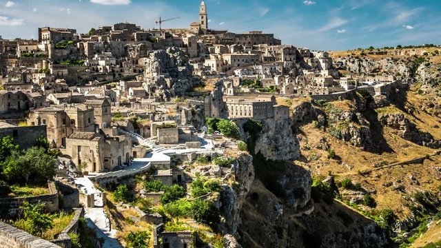 Timelapse Matera the city of stones of Matera in Basilicata, European capital of culture and heritage unesco