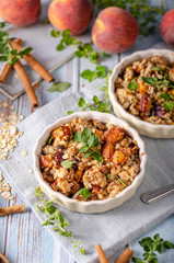 Baked oatmeal with fruit and maple syrup