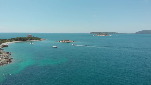 Fort Arza and Island Otocic Gospa, near the island of Mamula in the Adriatic Sea. Montenegro