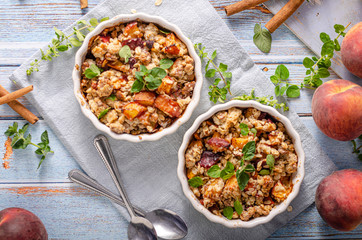 Baked oatmeal with fruit and maple syrup