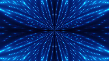 Fractal shining lights in darkness, 3d render computer generating backdrop.