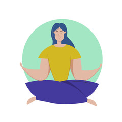 Pretty young girl practices yoga in the lotus position. Meditation and relaxation vector illustration