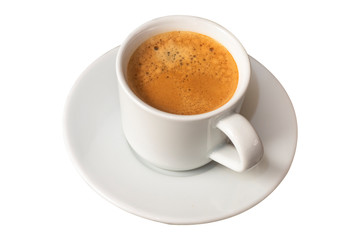 Fototapeta na wymiar Isolated white cup of espresso coffee on white background