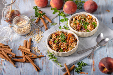 Baked oatmeal with fruit and maple syrup