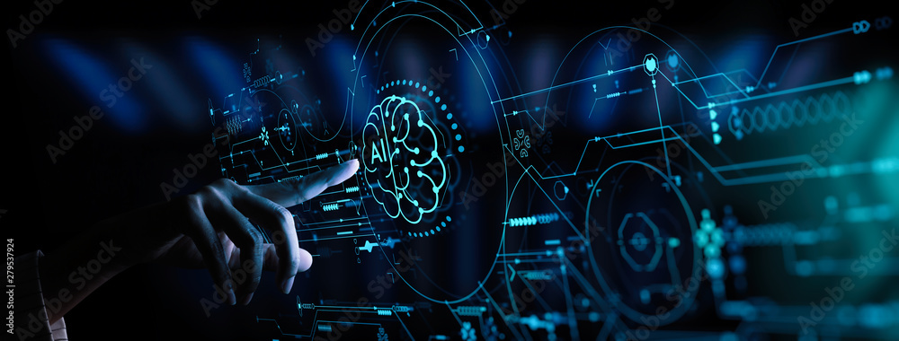Aufkleber business hand using digital artificial intelligence interface new modern computer.