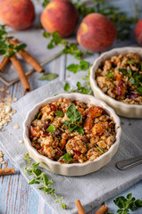 Baked oatmeal with fruit and maple syrup
