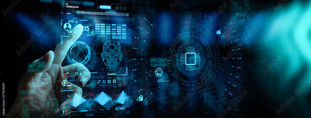 Poster Hnad working with Digital transformation change management and internet of things (IoT) Ui.