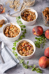 Baked oatmeal with fruit and maple syrup