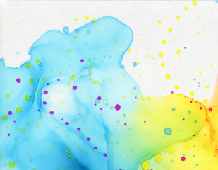 blue green yellow ombre ink abstract background with dots