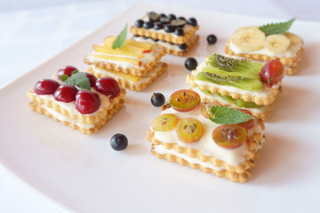 fruit and berry sandwiches and mascarpone cheese