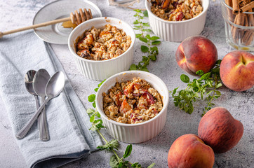 Baked oatmeal with fruit and maple syrup