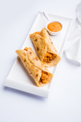 Peri peri paneer chapati frankie/wrap/roll, selective focus