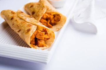 Peri peri paneer chapati frankie/wrap/roll, selective focus