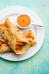Peri peri paneer chapati frankie/wrap/roll, selective focus