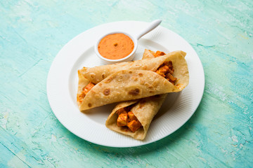 Peri peri paneer chapati frankie/wrap/roll, selective focus