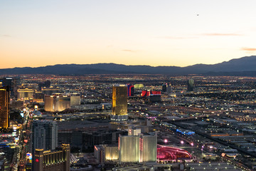 Aerial view of Las Vegas strip in Nevada as seen at night USA © Peruphotoart