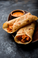 Peri peri paneer chapati frankie/wrap/roll, selective focus