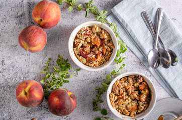 Baked oatmeal with fruit and maple syrup
