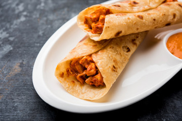 Peri peri paneer chapati frankie/wrap/roll, selective focus