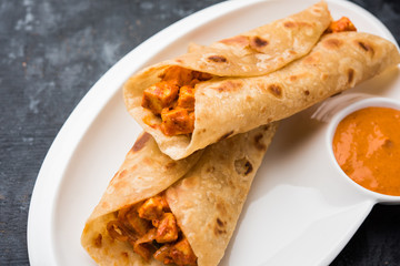 Peri peri paneer chapati frankie/wrap/roll, selective focus