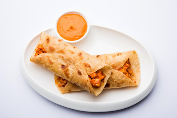 Peri peri paneer chapati frankie/wrap/roll, selective focus