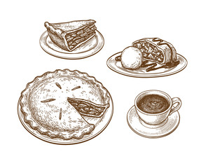 Ink sketch of apple pie