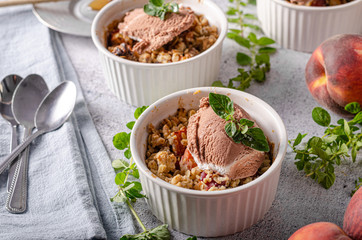 Baked oatmeal with fruit and maple syrup