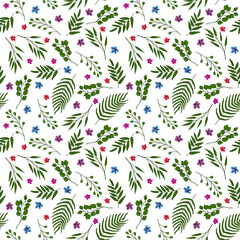 seamless pattern of leaves and flowers. New Year's, plant, botanical. vector illustration