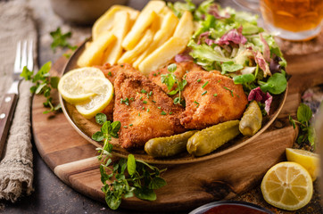 Original schnitzel with homemade french fries