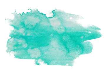 green watercolor blot background with paper texture on white background abstract water painted elements isolated