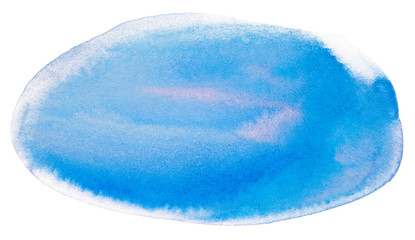 blue watercolor blot background with paper texture on white background. rounded brush shapes