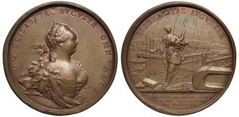 Russia Russian copper medal 1753, subject Cancelling of Domestic Customs Taxes, bust of Empress...