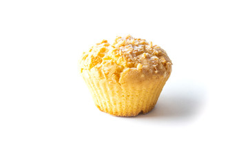 Baked cupcake on white background, side view, isolate
