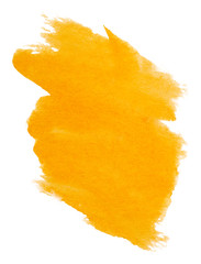 orange watercolor blot background with paper texture on white background isolated