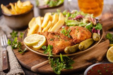 Original schnitzel with homemade french fries