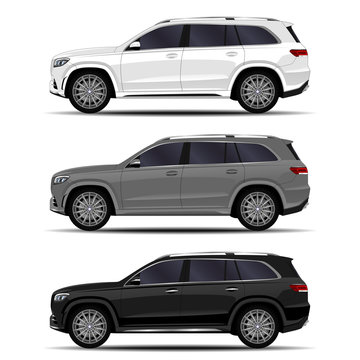 realistic SUV car. cars set. side view.