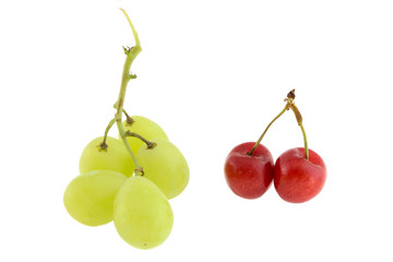 juicy grapes and ripe cherries. Seasonal fruits. isolated a white background.