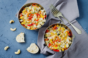 Cabbage cashew Bell pepper corn fried rice