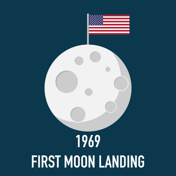 Moon First Landing 1969 Flat Design Vector