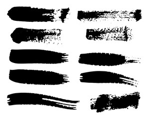 Black ink spots set on white background. Ink illustration. Black splashes.