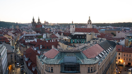 Fototapeta na wymiar Beautiful evening city with the Powder Tower of Prague
