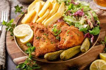 Original schnitzel with homemade french fries