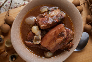 Stewed belly pork serving in bowl