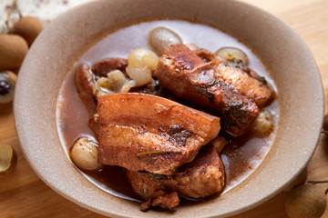 Stewed belly pork serving in bowl