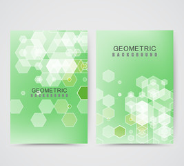  Set of bright banners. Design of vector geometric shapes of green hexagons on abstract background template.