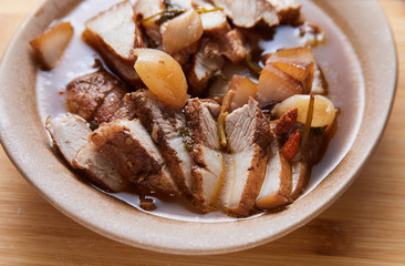 Stewed belly pork serving in bowl